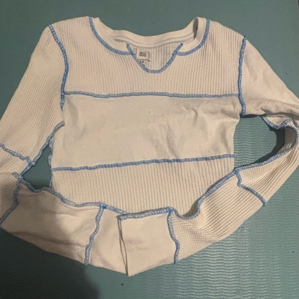 BDG Urban Outfitter Women's White and Blue thermal shirt